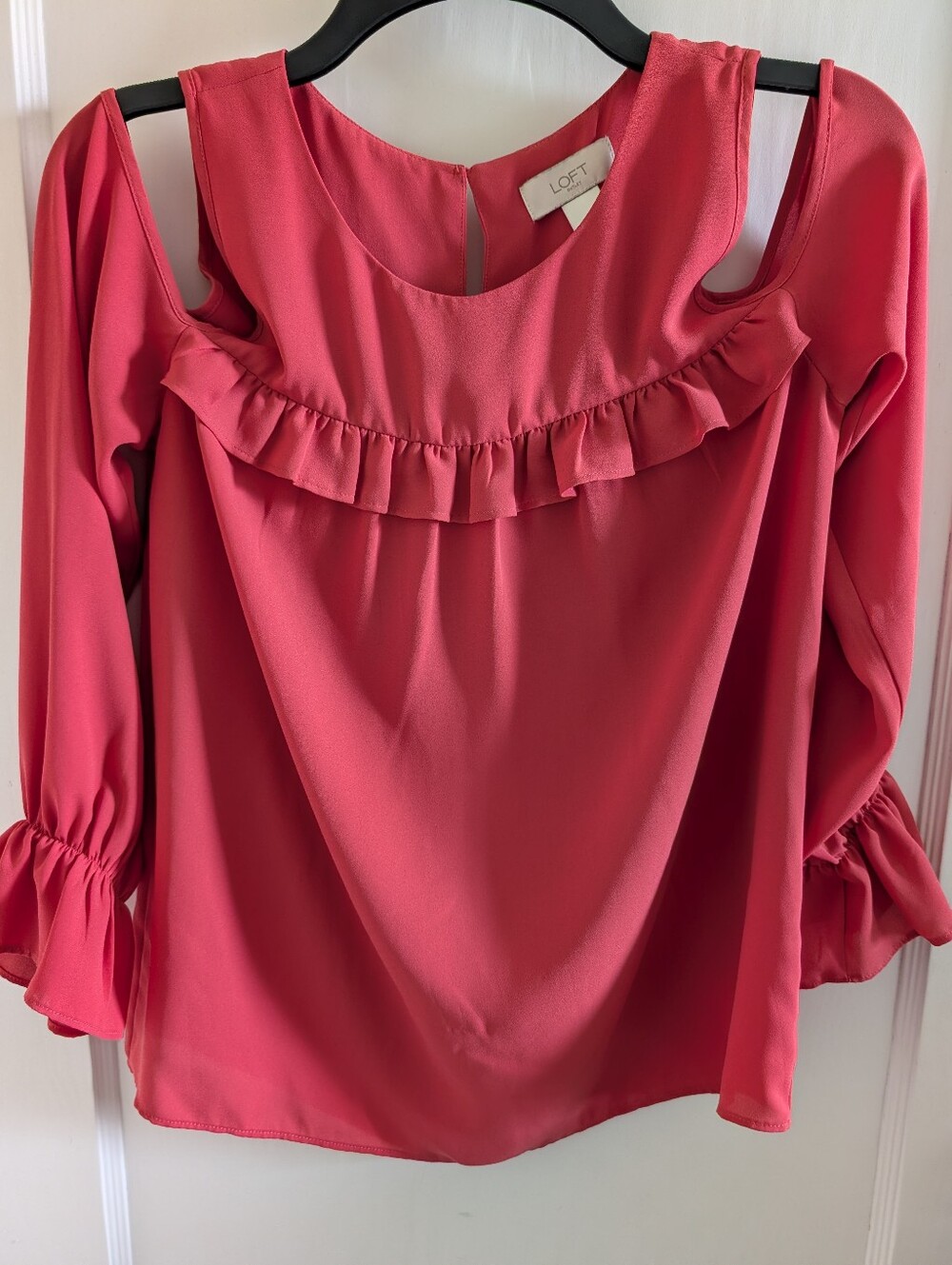 LOFT Women's Coral Pink Ruffle Cold-Shoulder Blouse